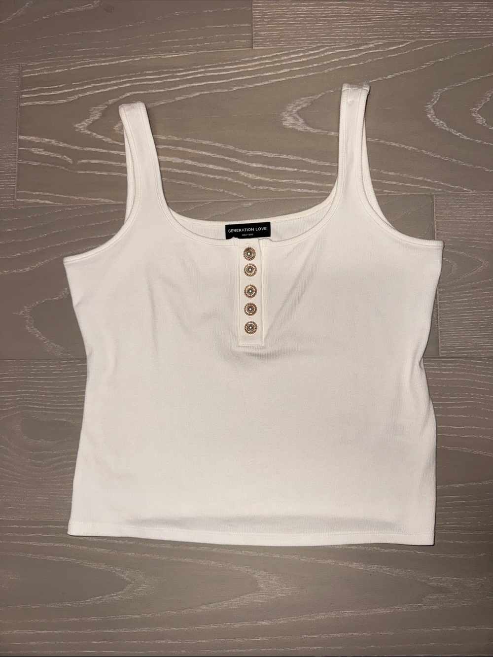 Generation Love Cream Ribbed Henley Tank with Button Accent